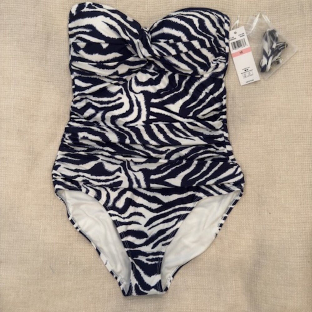 NWT ANNE COLE Twist Front Strapless One-piece Swimsuit Size 10 - Picture 2 of 7